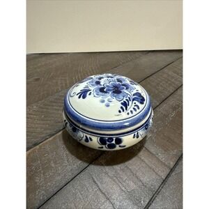 Royal Delft Blue Lidded Trinket Box Hand Painted Holland Floral Vintage
